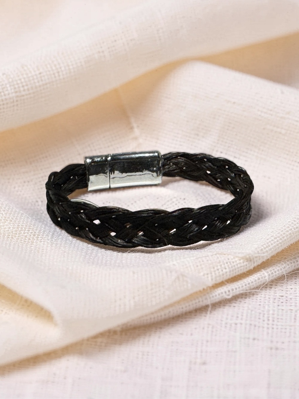 Handcrafted Real Horsehair Flat Woven Braid Bracelet with Strong Magnetic Clasp